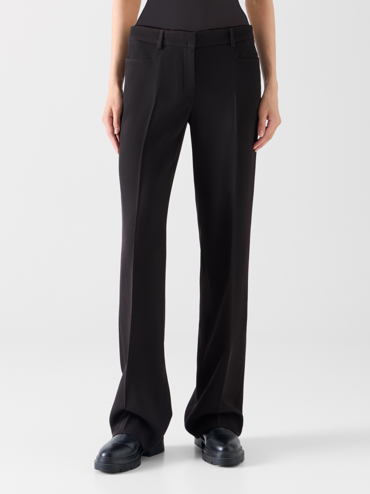 Designer Wool Tricotine Pants with Front Piping - brown 