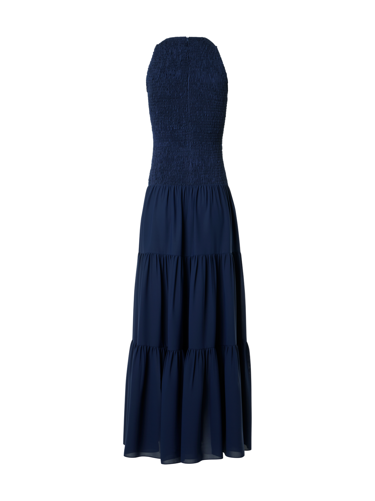 Designer Fitted Smocked Georgette A-Line Midi Dress - navy - blue