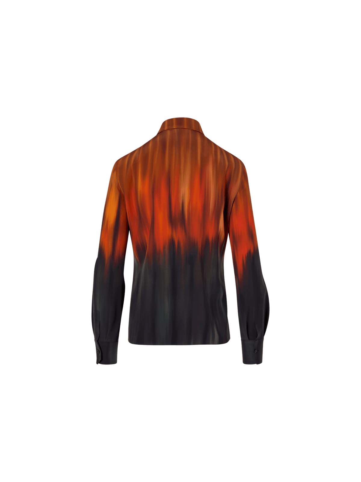 Designer Silk Blouse in Fuego Negro Print - black - red - multicolor - orange