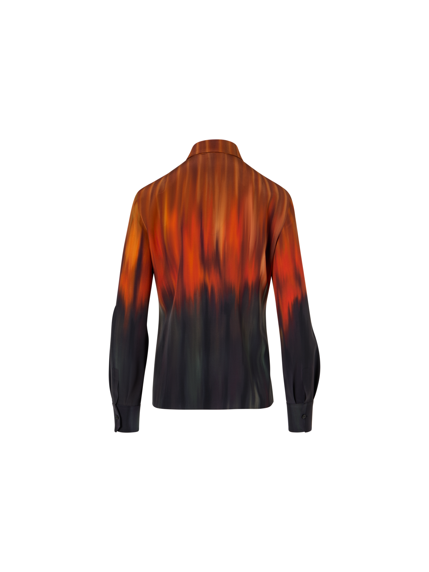 Designer Silk Blouse in Fuego Negro Print - black - red - multicolor - orange