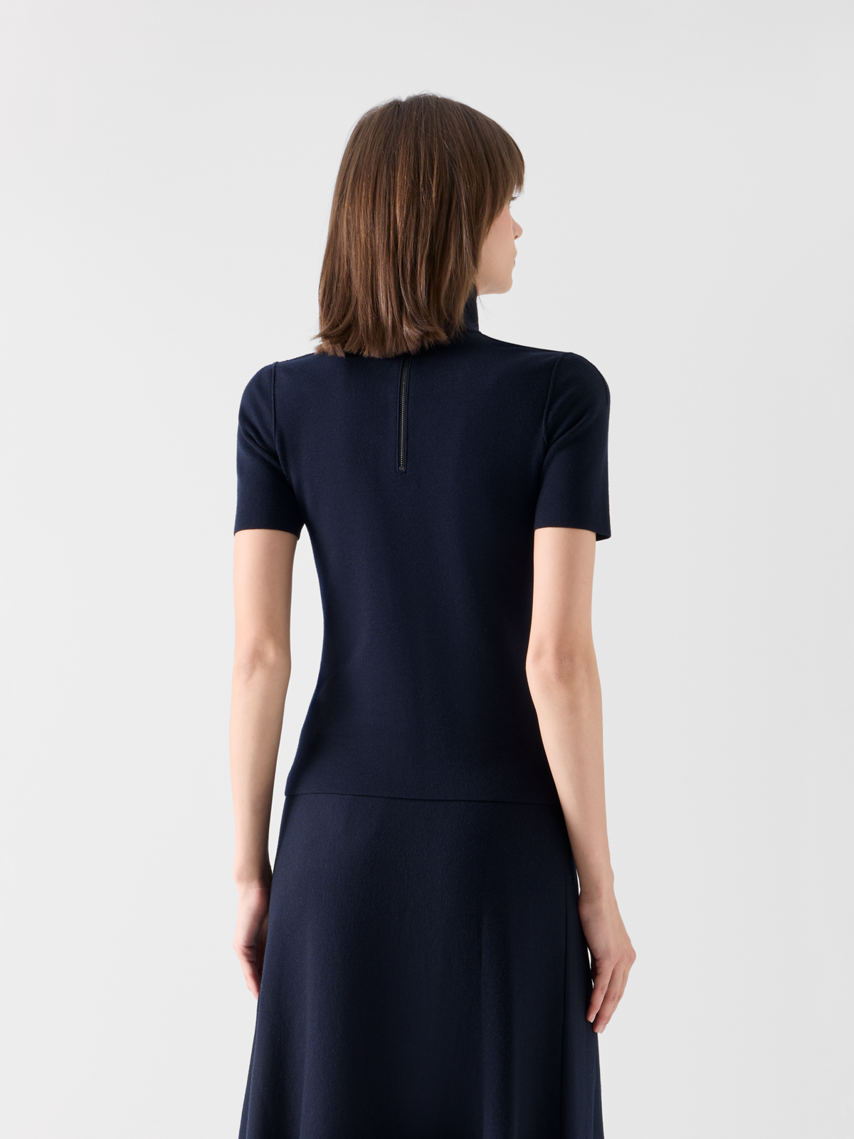 Designer Shortsleeve Wool Milano Knit Sweater - navy 