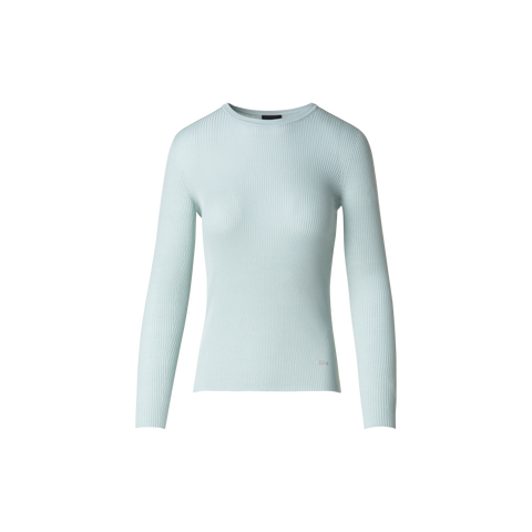 Seamless Rib Silk Cotton Knit Crew Neck Sweater