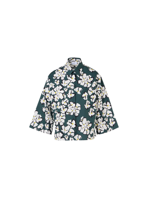 Designer Bracelet-Sleeve Papercut Flower Shirt Blouse - green