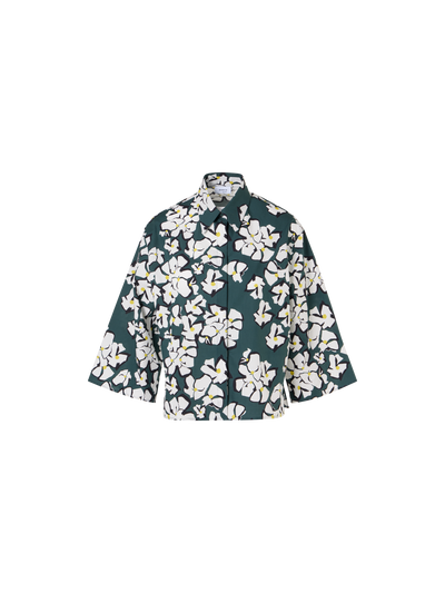 Designer Bracelet-Sleeve Papercut Flower Shirt Blouse - green