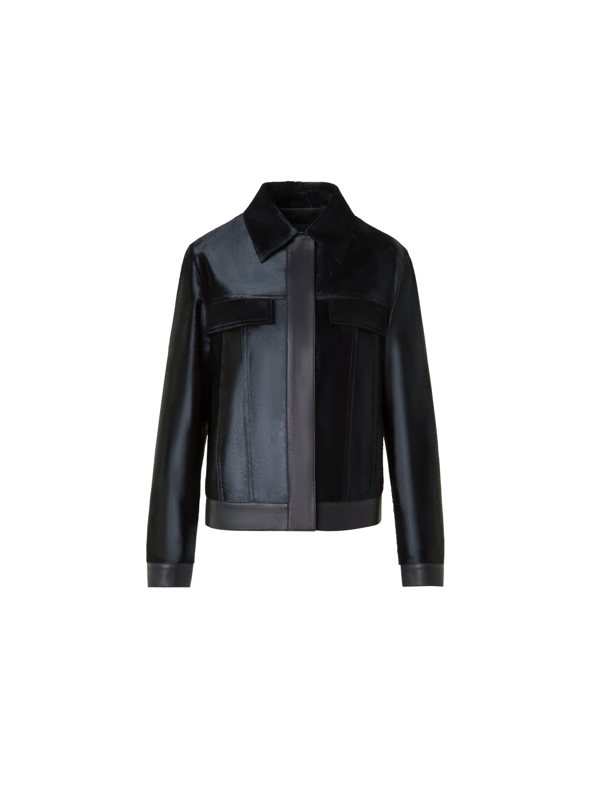 Designer Short Shearling Jacket with Leather Trim - black - neutral