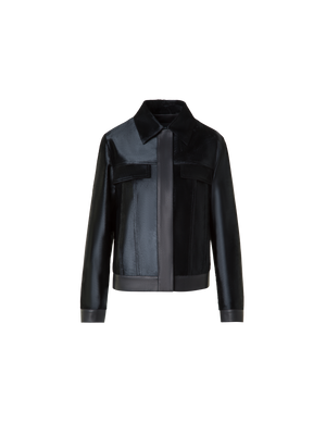 Designer Short Shearling Jacket with Leather Trim - black - neutral