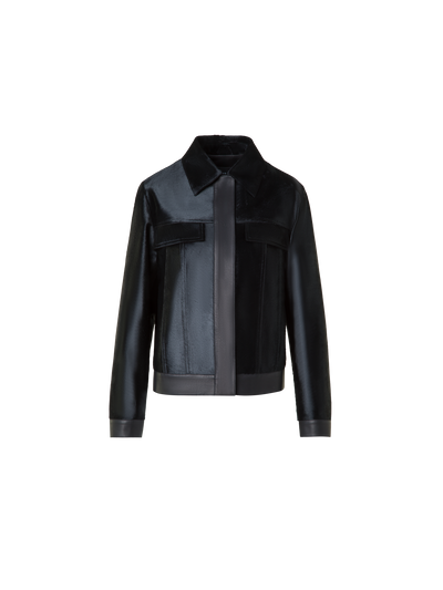 Designer Short Shearling Jacket with Leather Trim - black - neutral