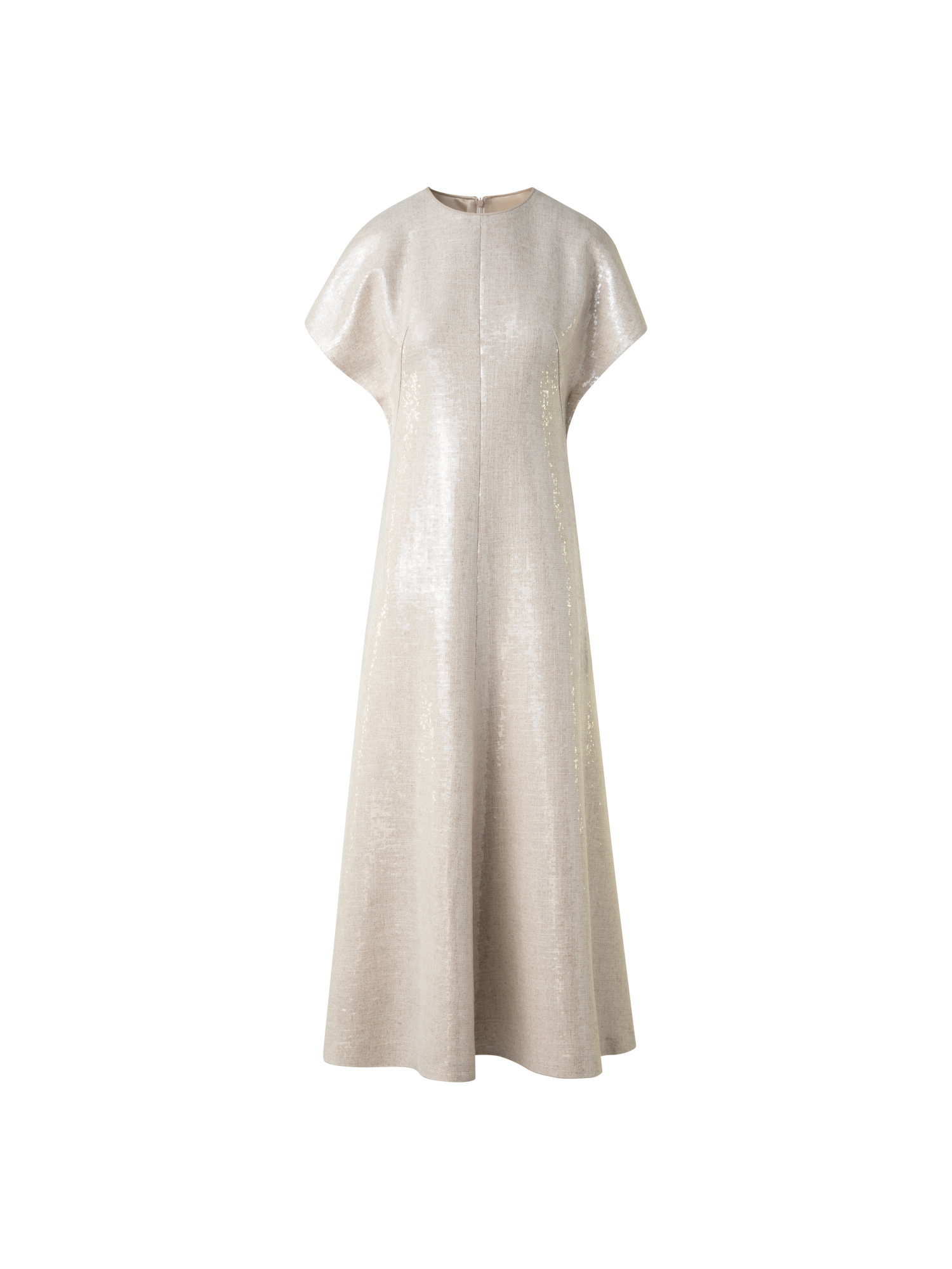 Designer Sequined Midi Gown in Linen Blend - neutral - pastel - beige
