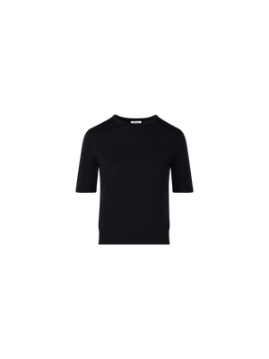 Designer Short-Sleeve Merino Wool Knit Sweater - black