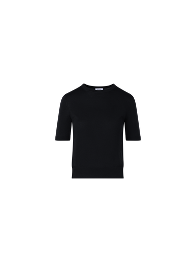 Designer Short-Sleeve Merino Wool Knit Sweater - black