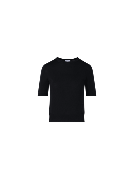 Designer Short-Sleeve Merino Wool Knit Sweater - black
