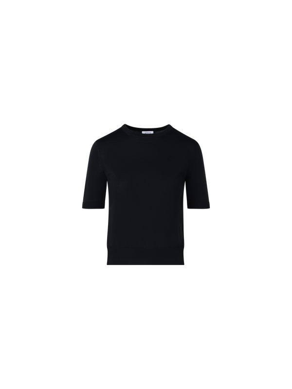 Designer Short-Sleeve Merino Wool Knit Sweater - black