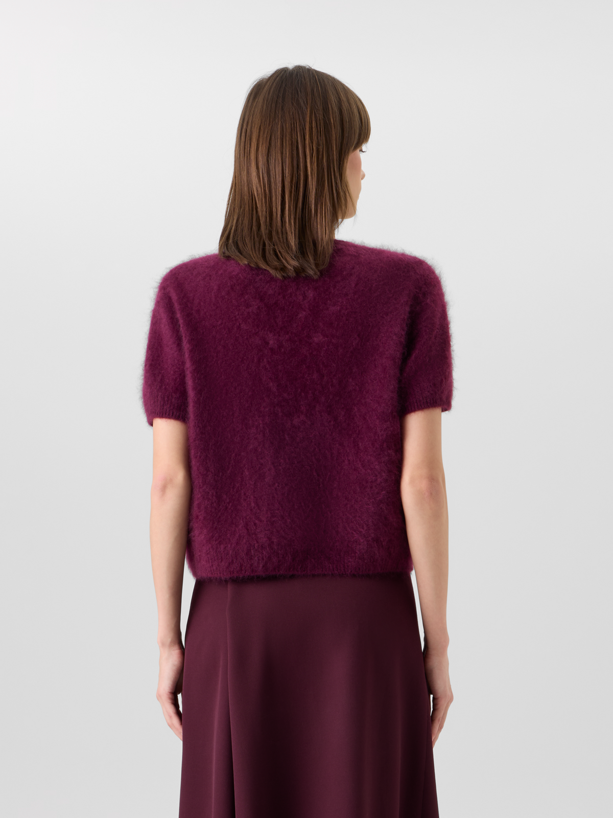 Designer Cloud Cashmere Knit Top with Short Sleeves - red - wine 