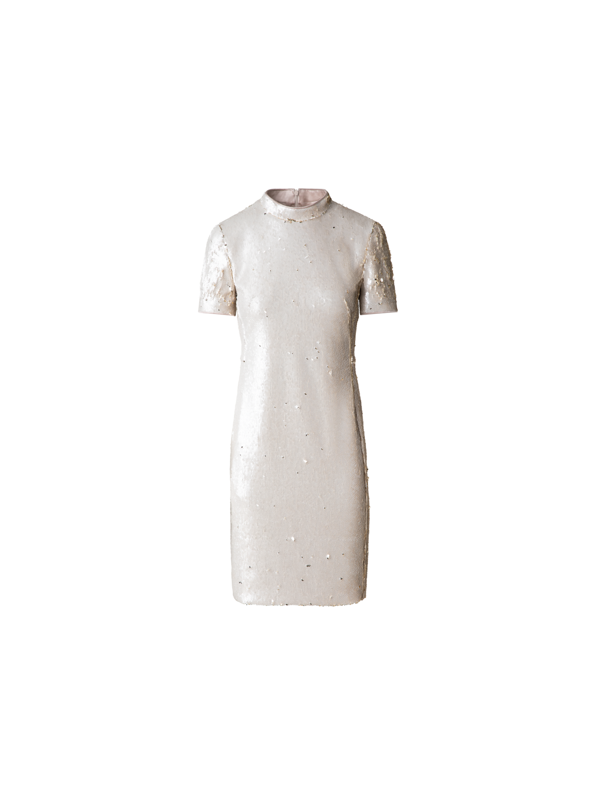 Designer Dual Sequined Sheath Dress with Short Sleeves - multicolor - beige - gold