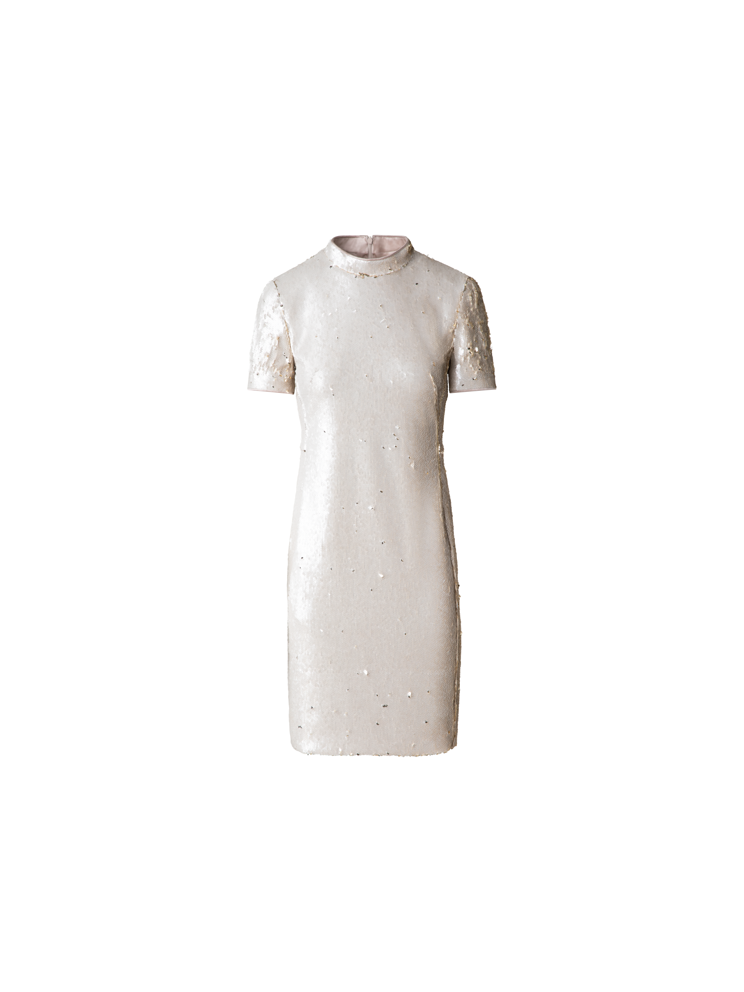 Designer Dual Sequined Sheath Dress with Short Sleeves - multicolor - beige - gold