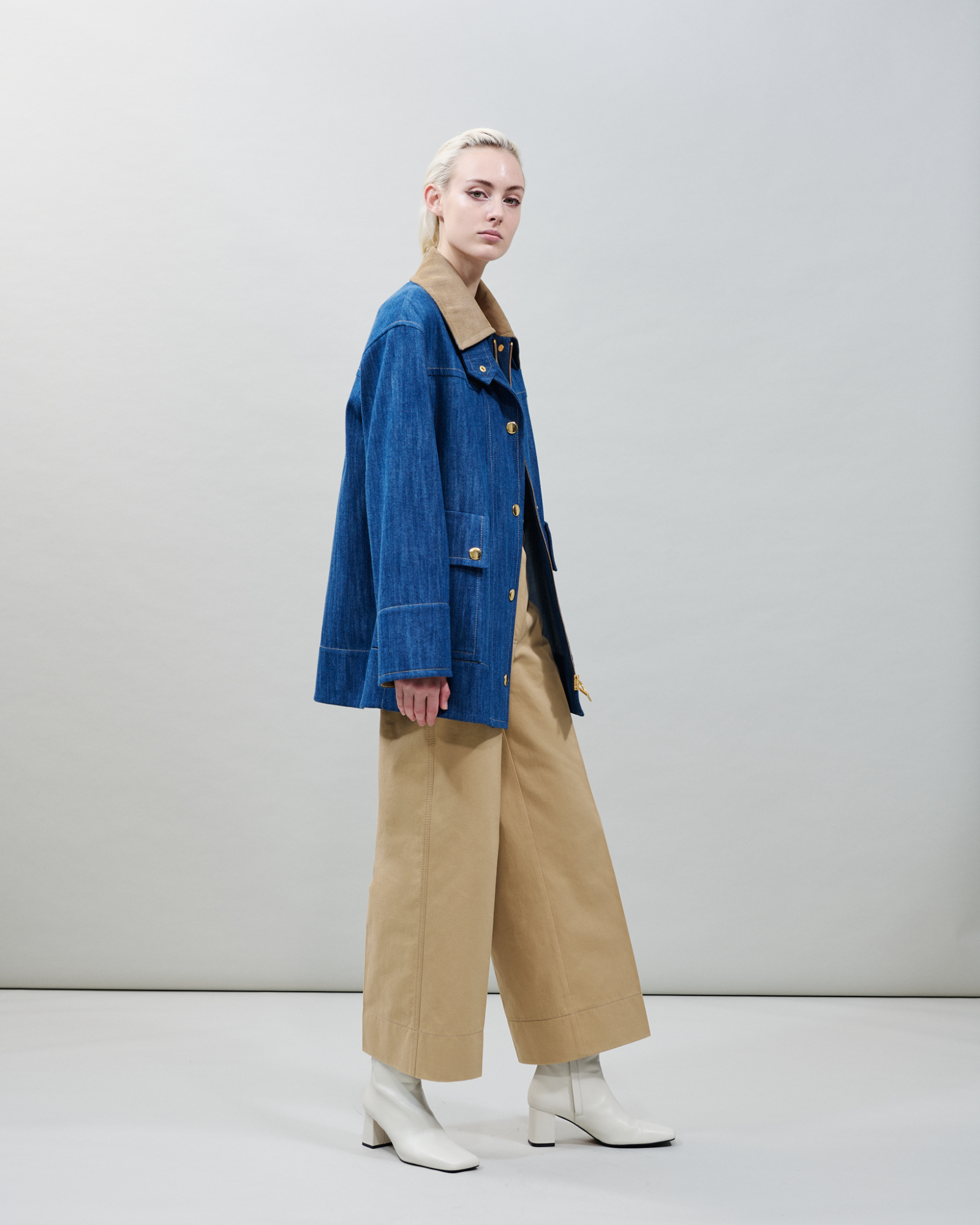 Designer Cropped Wide Cotton Gabardine Pants - neutral - beige 