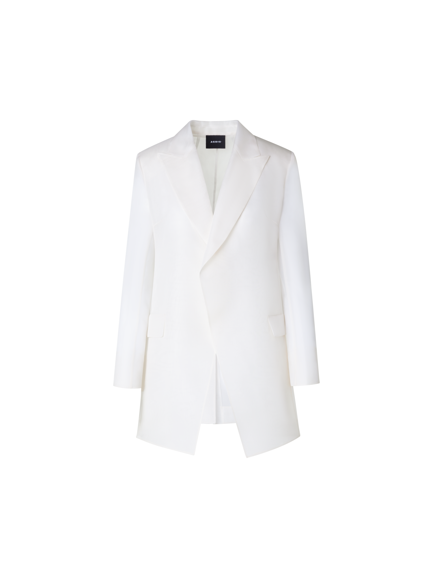 Designer Long Tailored Jacket with Semi-Sheer Sleeve - ecru