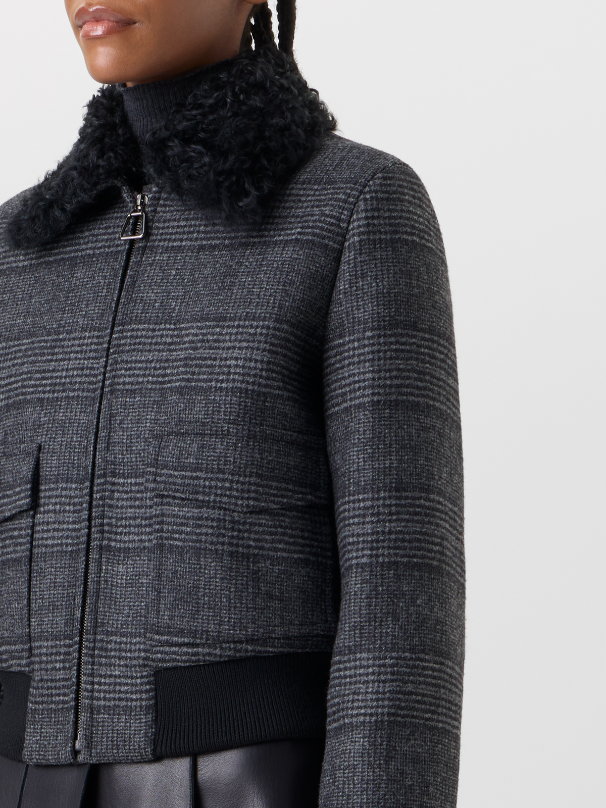 Designer Prince of Wales Wool Double-Face Bomber with Trapezoid Padding - black - multicolor - grey 