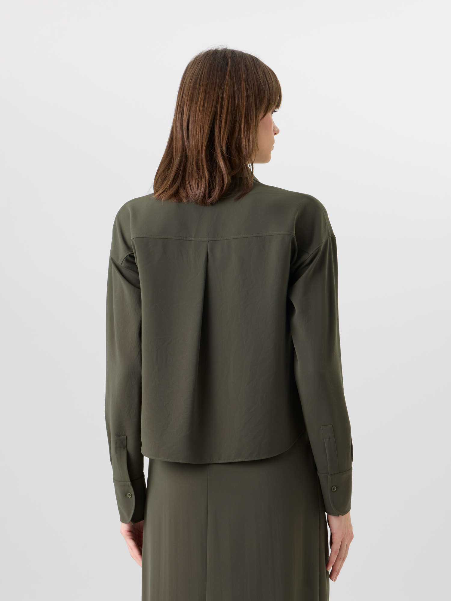 Designer Long-Sleeve Lasercut-Crêpe Blouse - green 