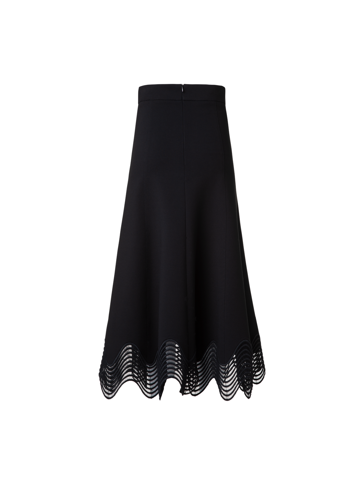 Designer Jersey Midi Skirt with Wave Lace - black