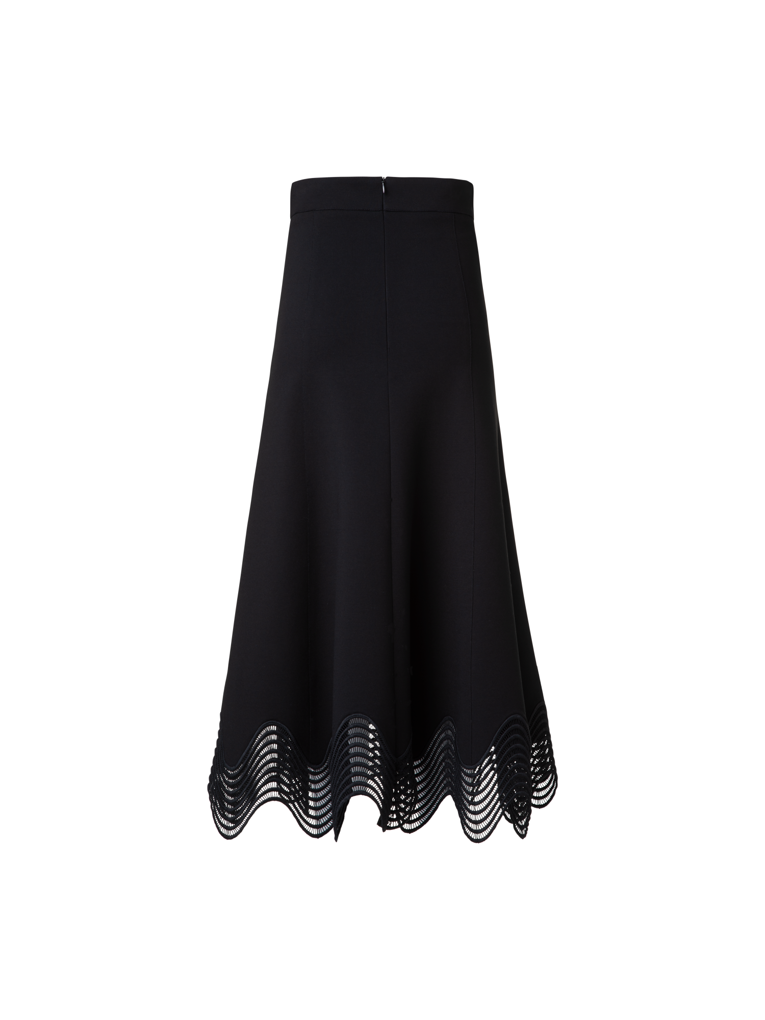 Designer Jersey Midi Skirt with Wave Lace - black