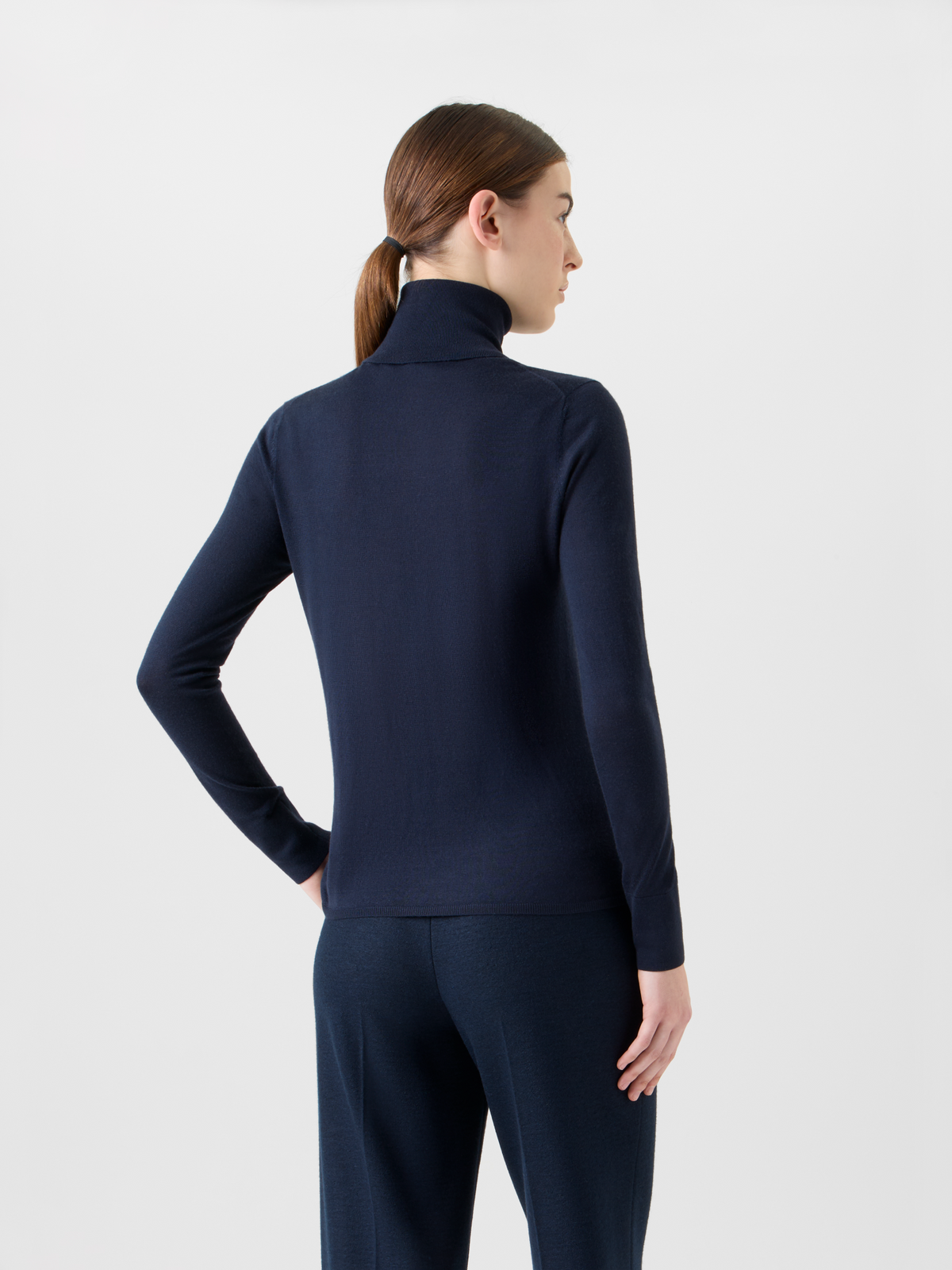 Designer Cashmere Silk Mock Neck Sweater with Rib Cuff - neutral - navy - blue #editorial