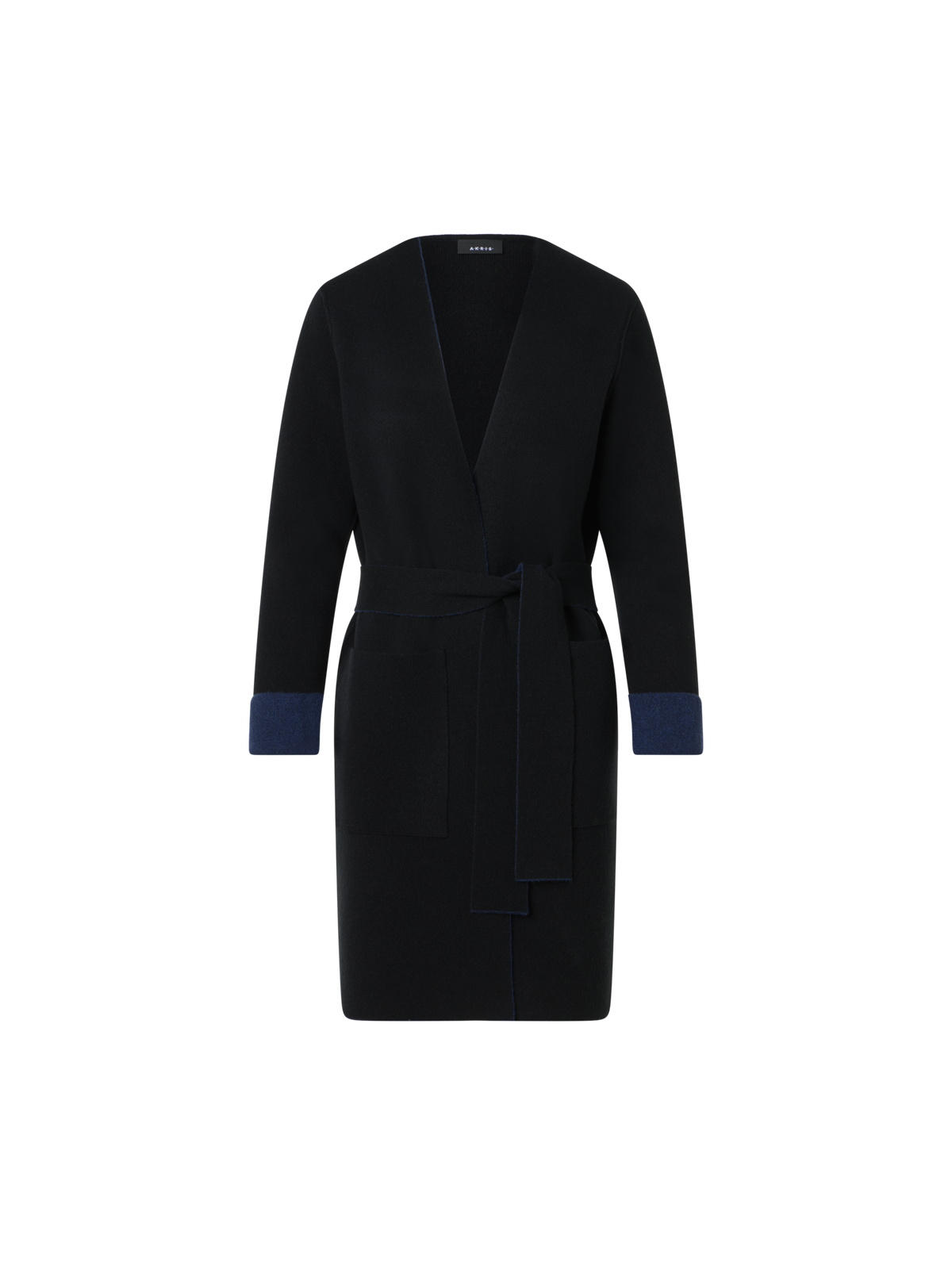 Designer Reversible Cashmere Double-Face Long Cardigan - black - navy