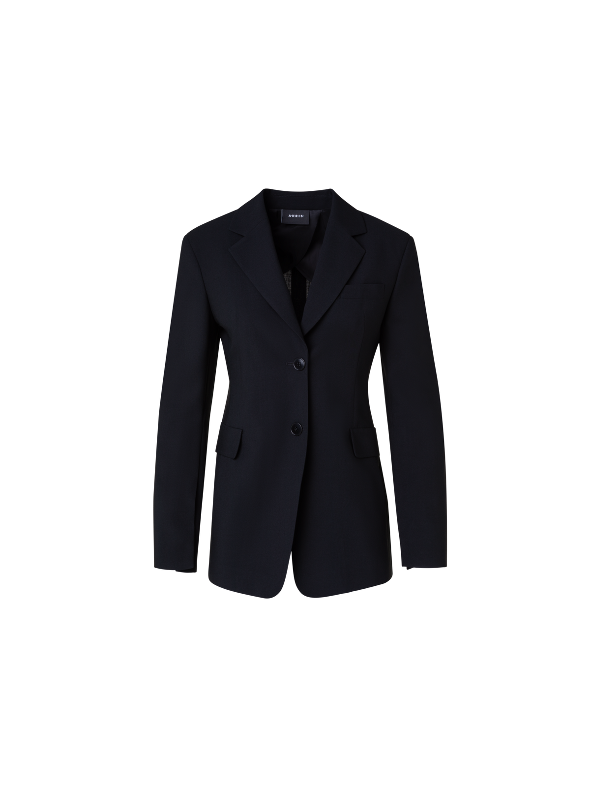 Designer Single-Breasted Tailored Blazer in Wool Stretch - black