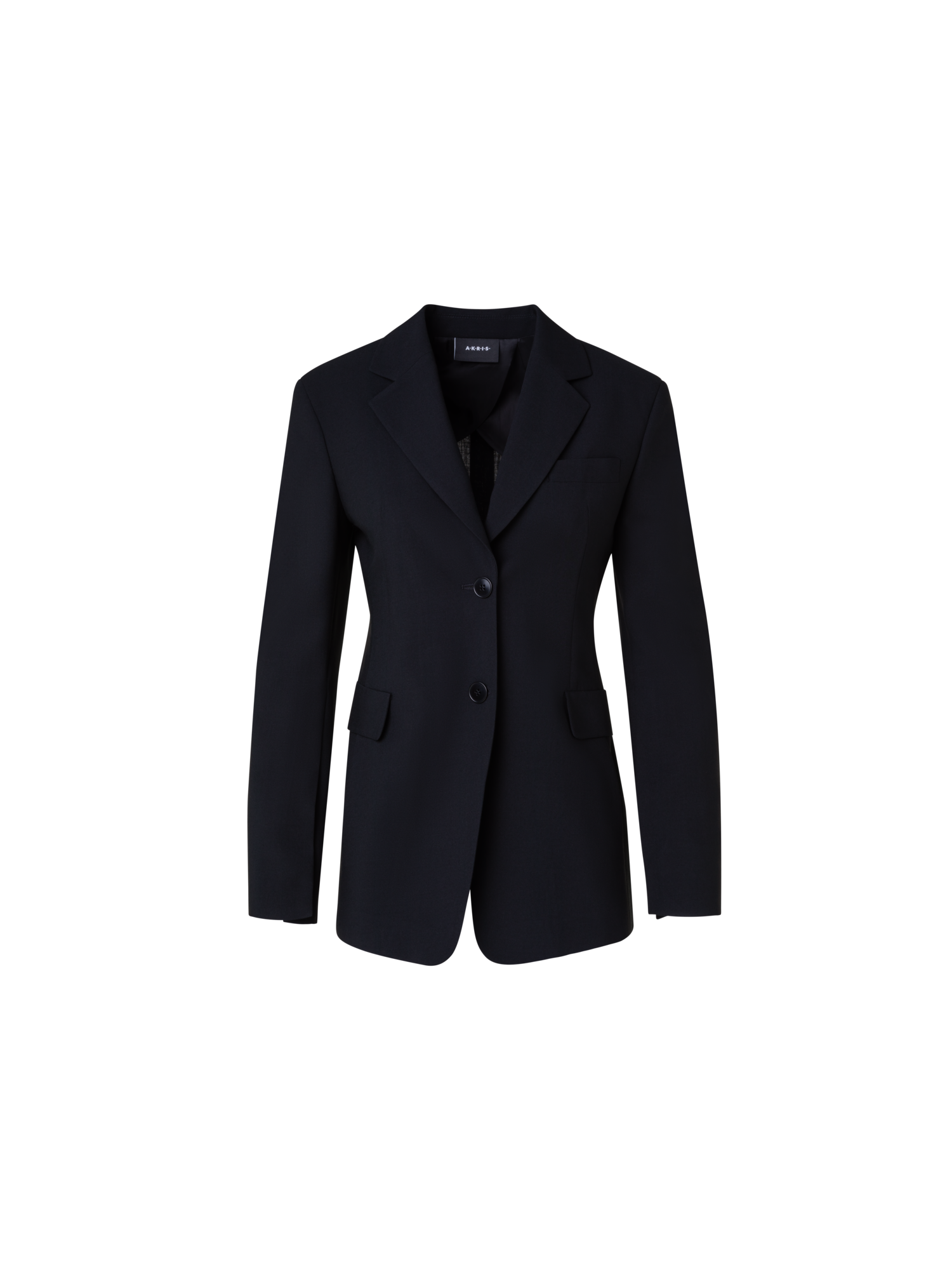 Designer Single-Breasted Tailored Blazer in Wool Stretch - black