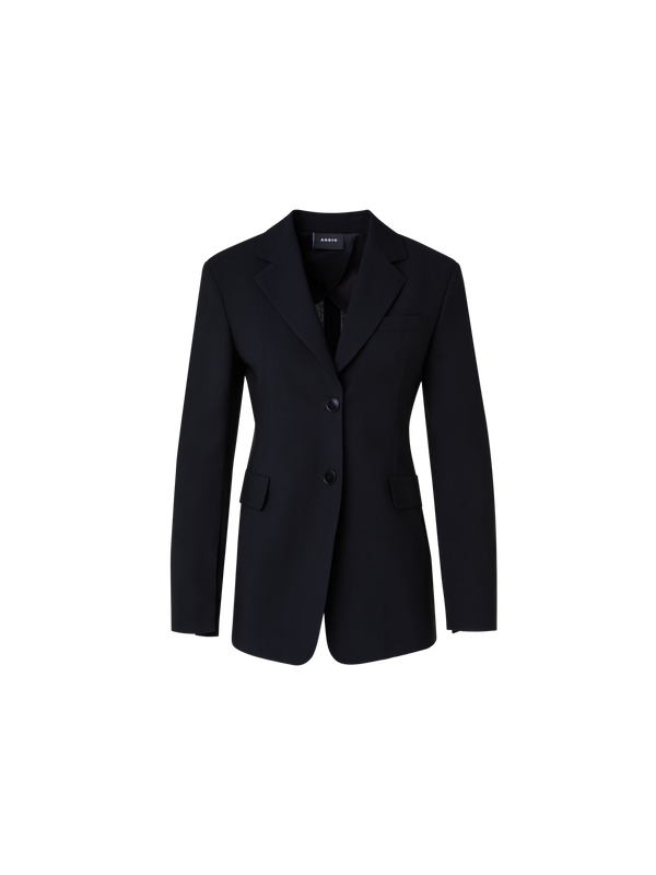Designer Single-Breasted Tailored Blazer in Wool Stretch - black