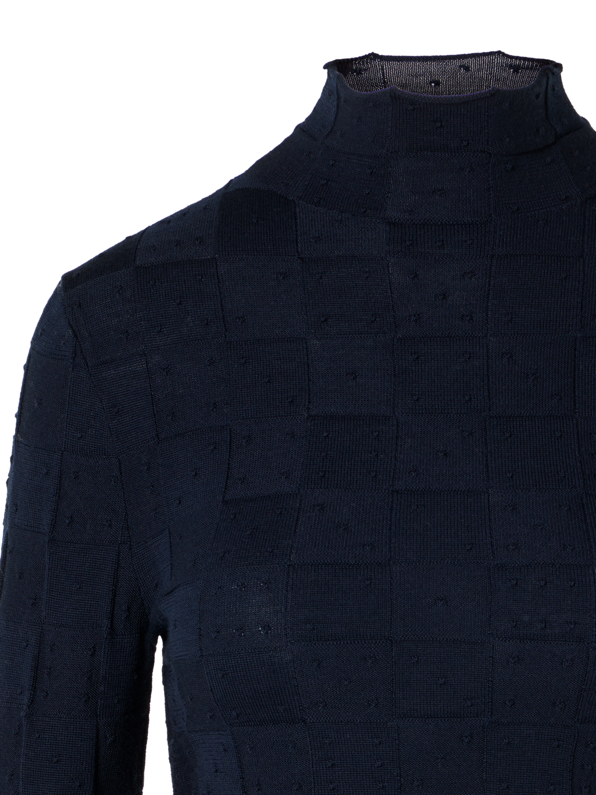Designer Fitted Wool Sweater with 3D Dice Knit - navy