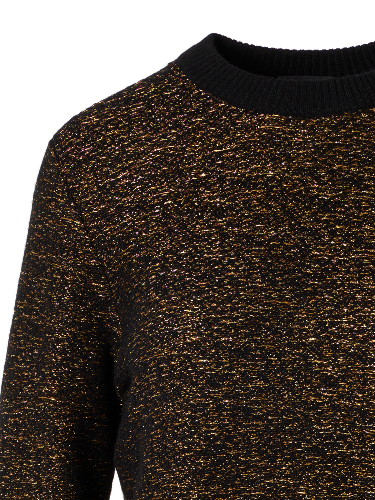 Designer Cashmere Lamé Sweater with Ribbed Trim - black