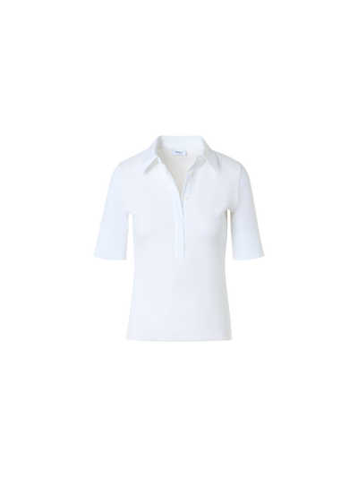 Designer Cotton Jersey Polo with Poplin Details - white