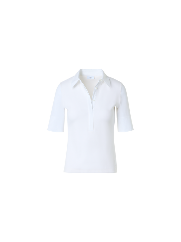 Designer Cotton Jersey Polo with Poplin Details - white