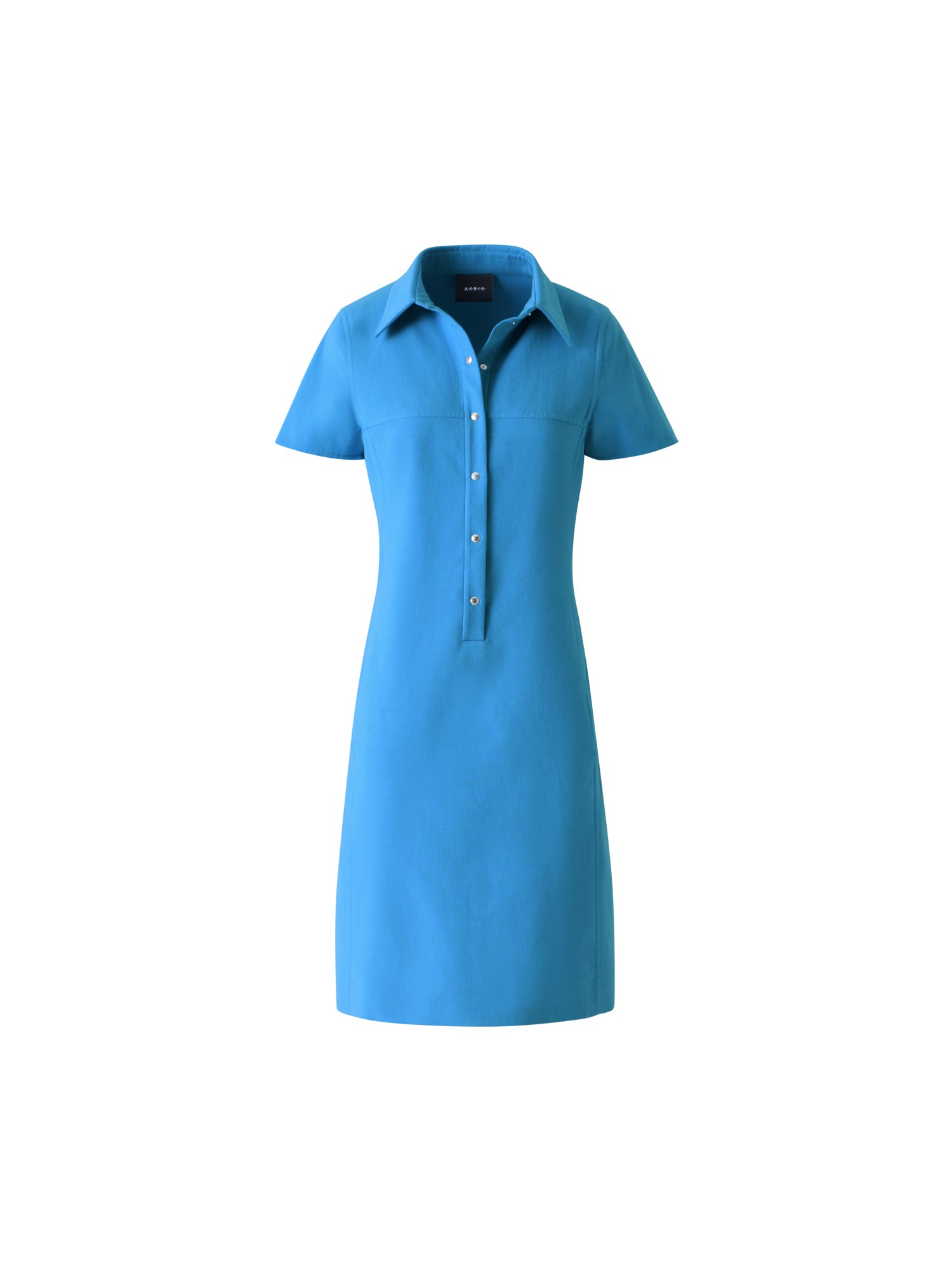 Designer Polo Dress in Cotton Silk Double-Face - blue