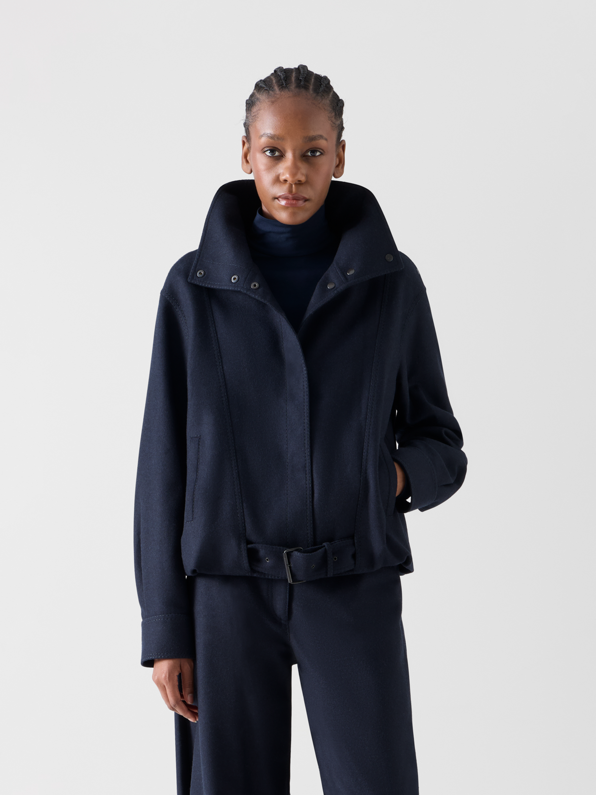 Designer Blouson in Heavy Wool Flannel - blue - navy #editorial