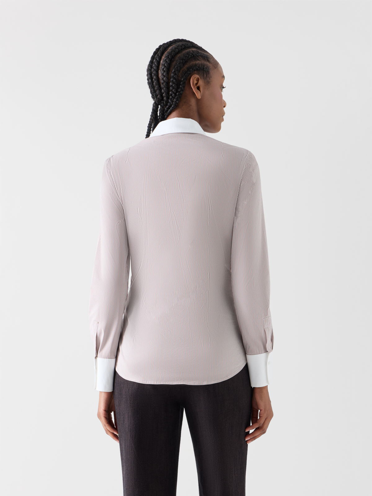 Designer Microstripe Stretch Cotton Poplin Blouse - multicolor 