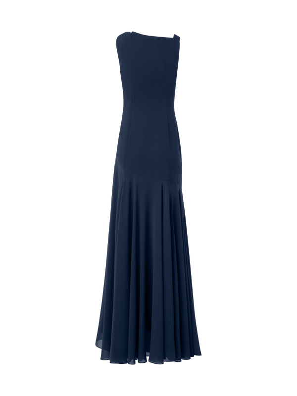 Designer Swarovski Crystal Square Studs Gown with Slit - neutral - navy - blue