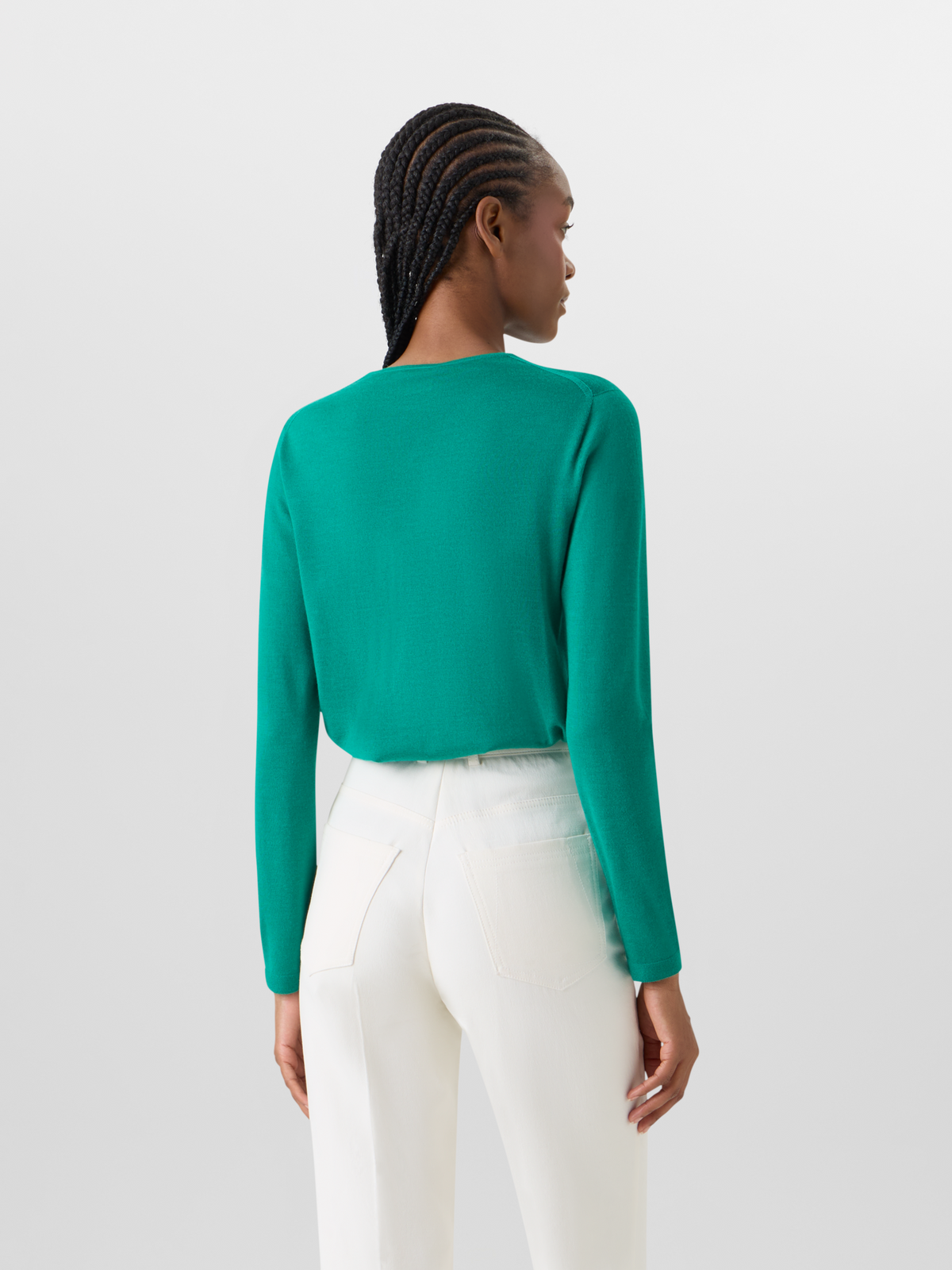 Designer Long-Sleeve Cashmere-Silk Knit Sweater - green #editorial