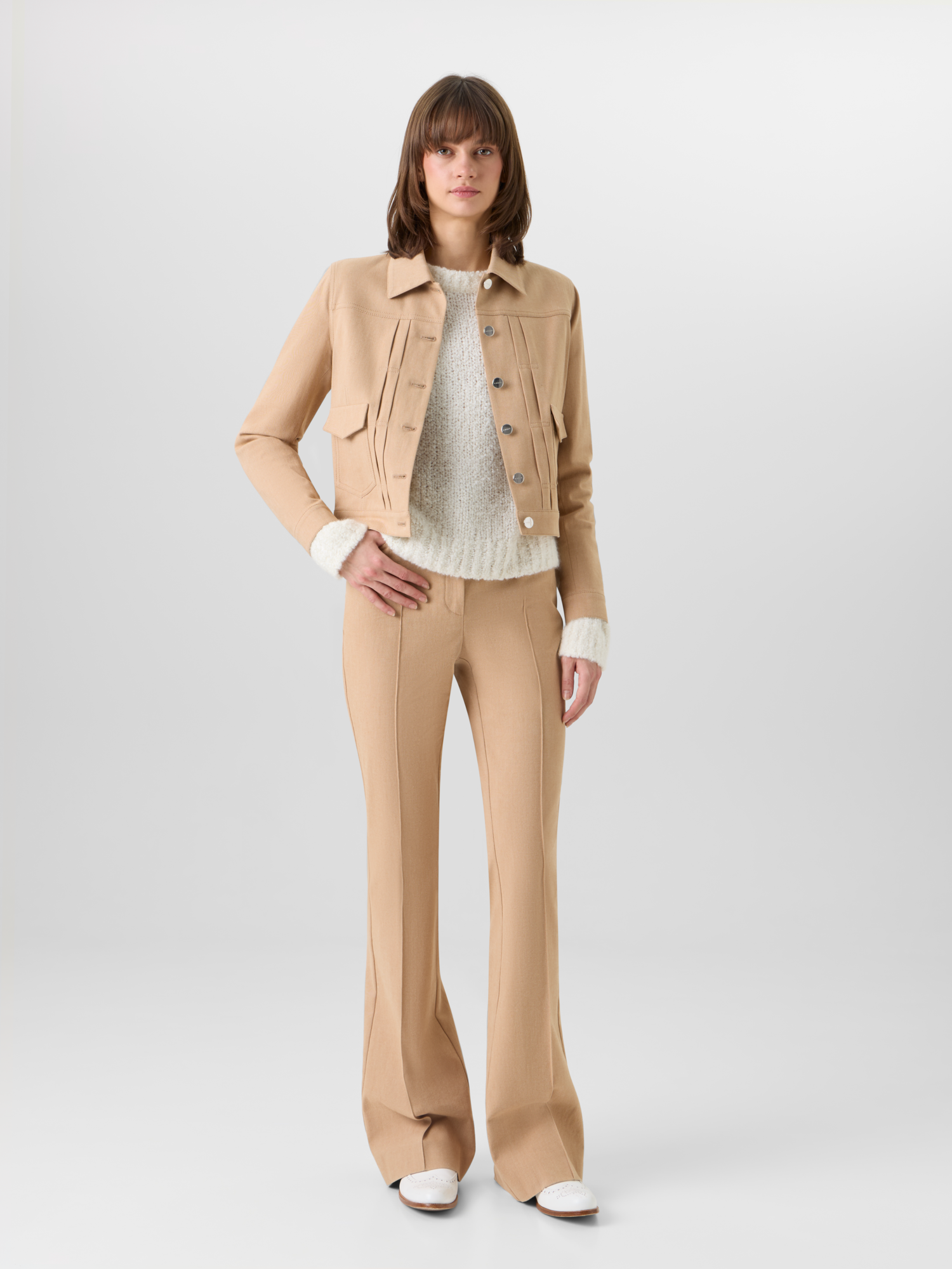 Designer Hilbert Short Jacket in Stretch-Cotton Denim - beige 