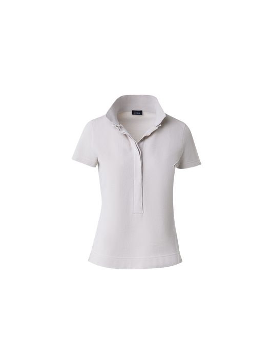 Designer Cotton Knit Polo Shirt - neutral - grey - beige