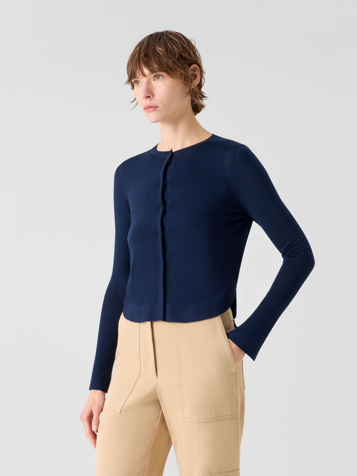 Designer Lightweight Merino Wool Knit Cardigan - navy - blue #editorial