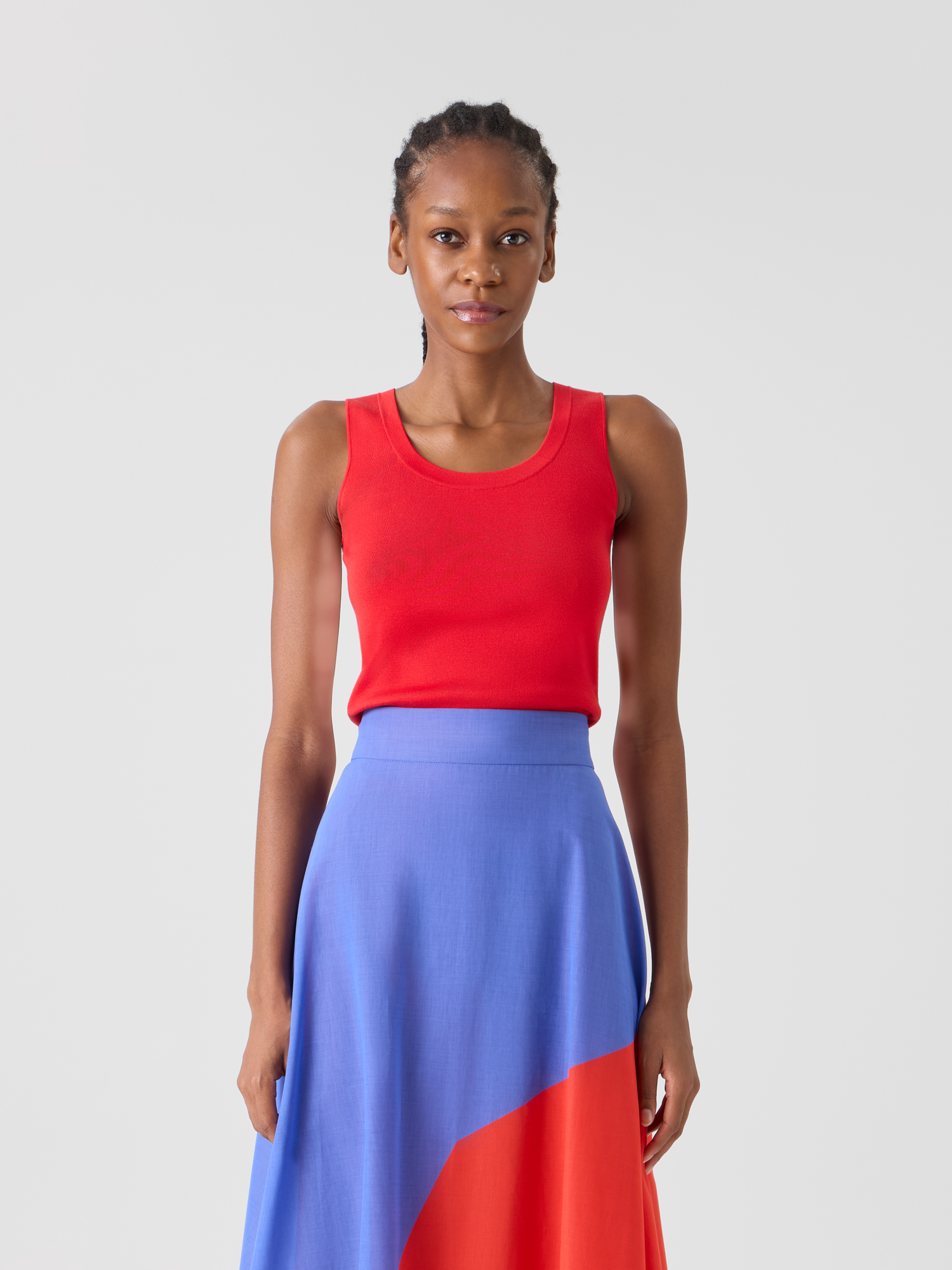 Designer Fitted Stretch Silk Knit Tank Top - red