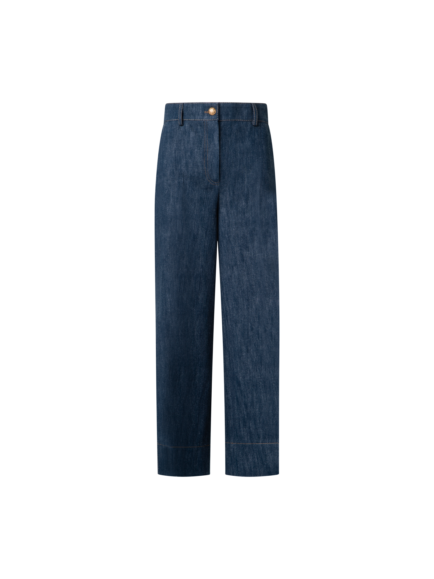 Designer Cropped Wide Cotton Wool Denim Pants - navy - blue