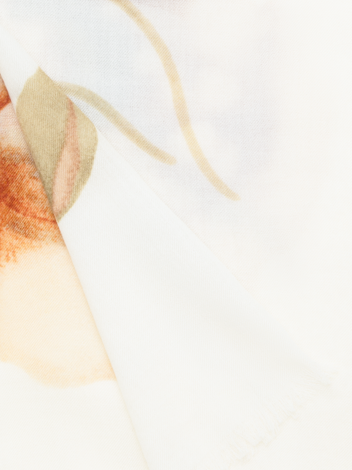 Designer Cashmere Silk Scarf with Placed Anemone Print - neutral - pastel - multicolor - ecru - white