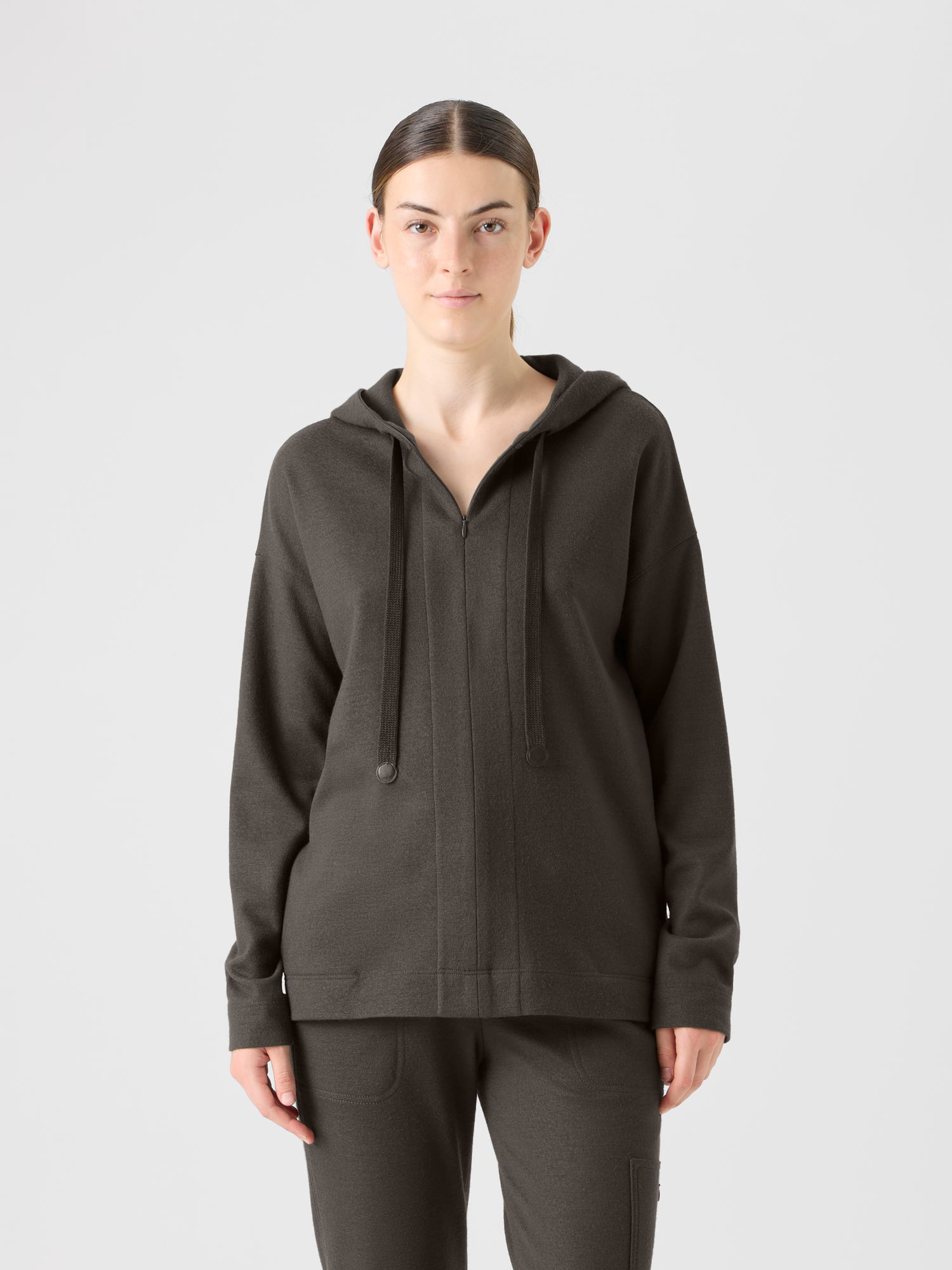 Designer Oversized Wool Jersey Zip Hoodie - neutral - brown 
