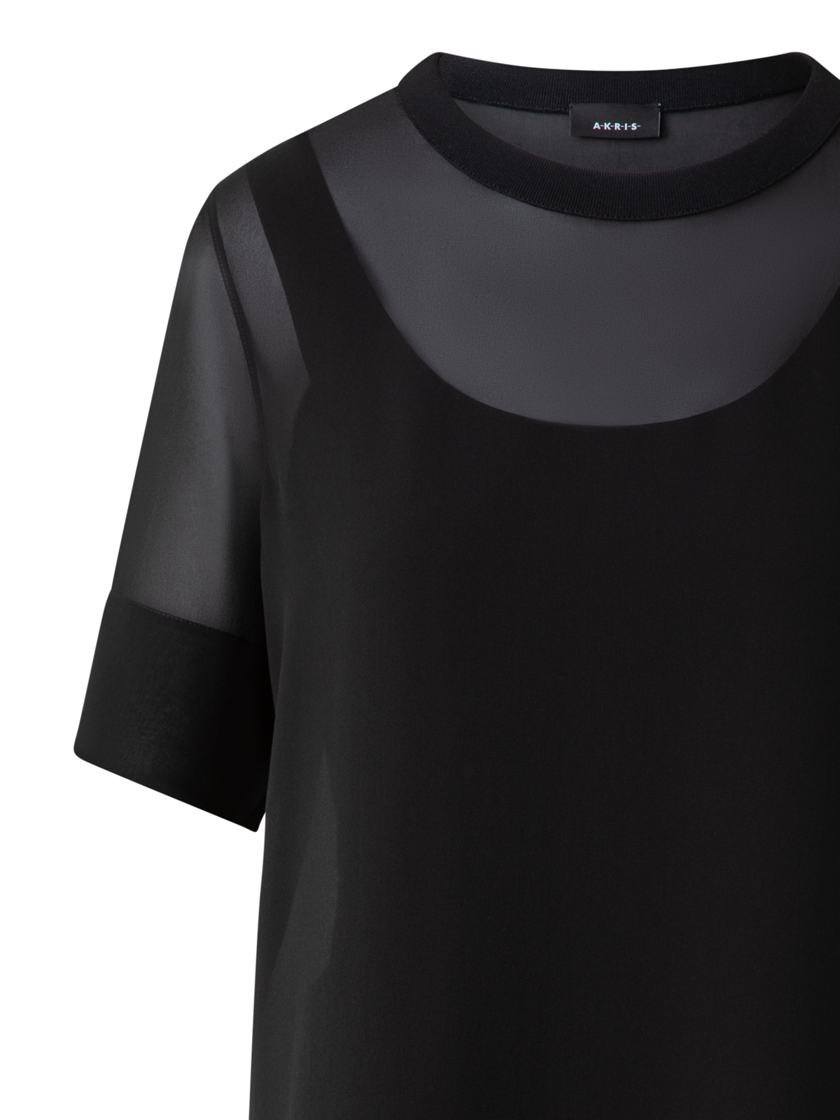 Designer Sheer Short Sleeve Silk Blouse - black