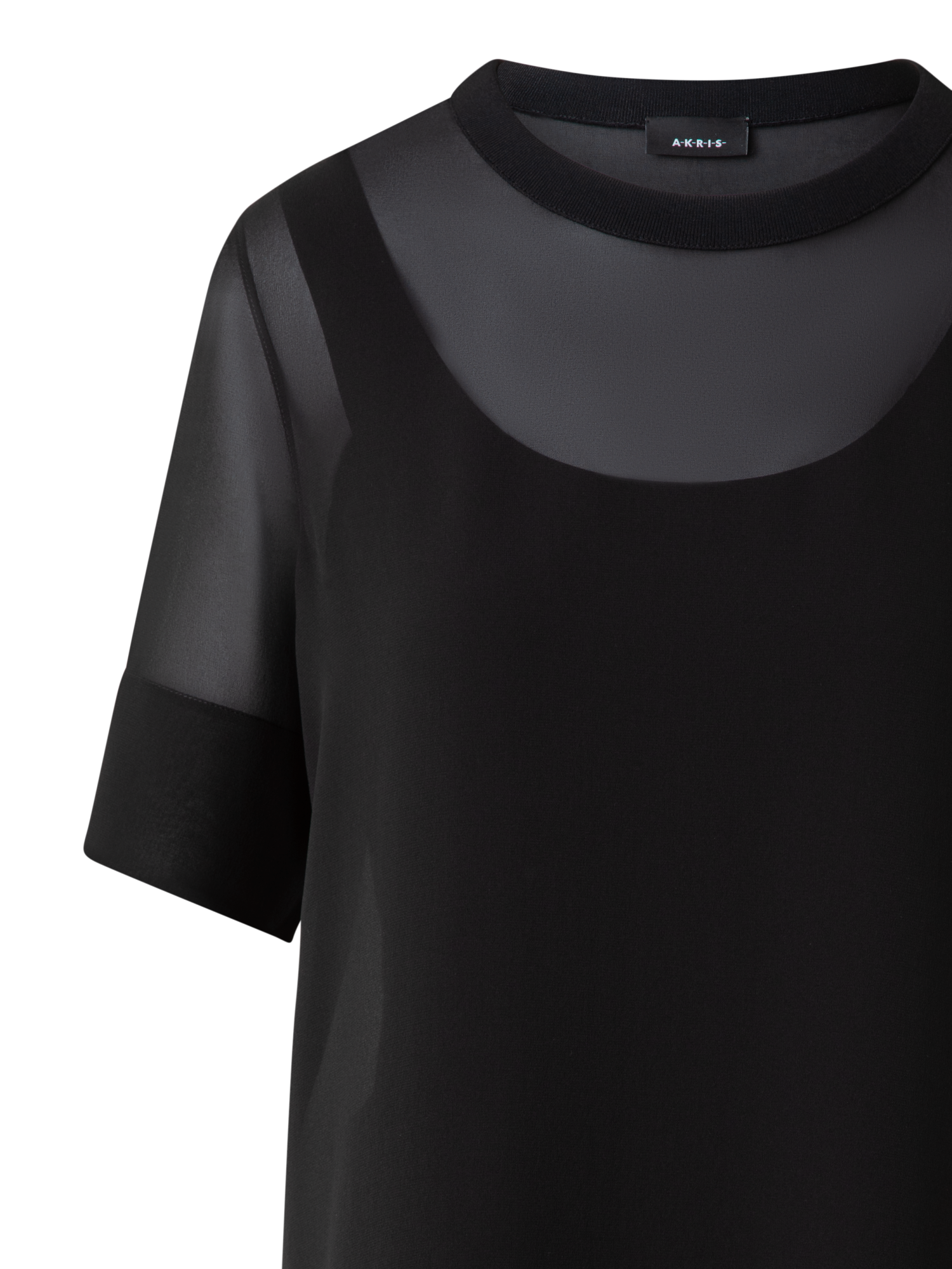 Designer Sheer Short Sleeve Silk Blouse - black