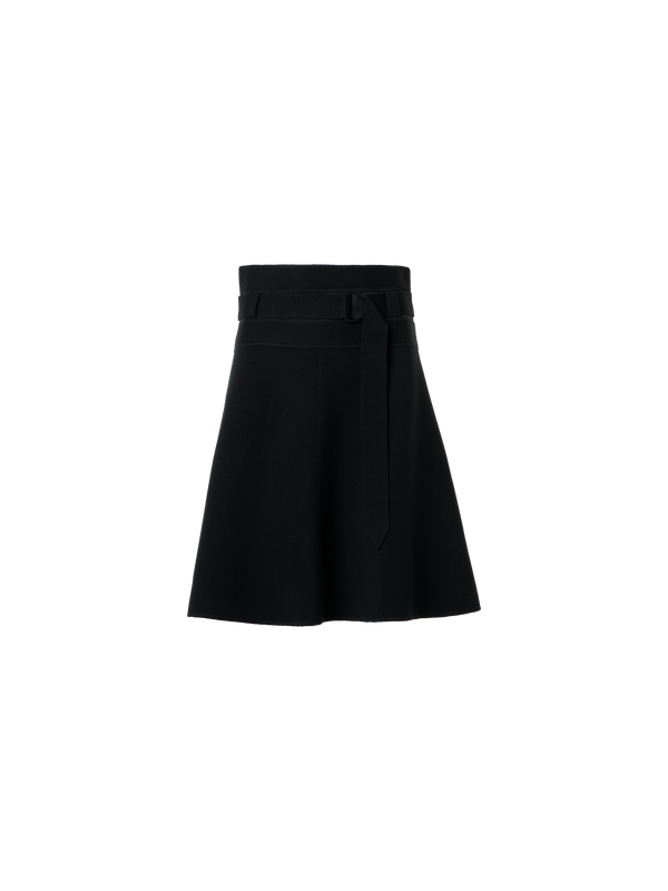 Designer Milano Knit Mini Skirt with Belt - black