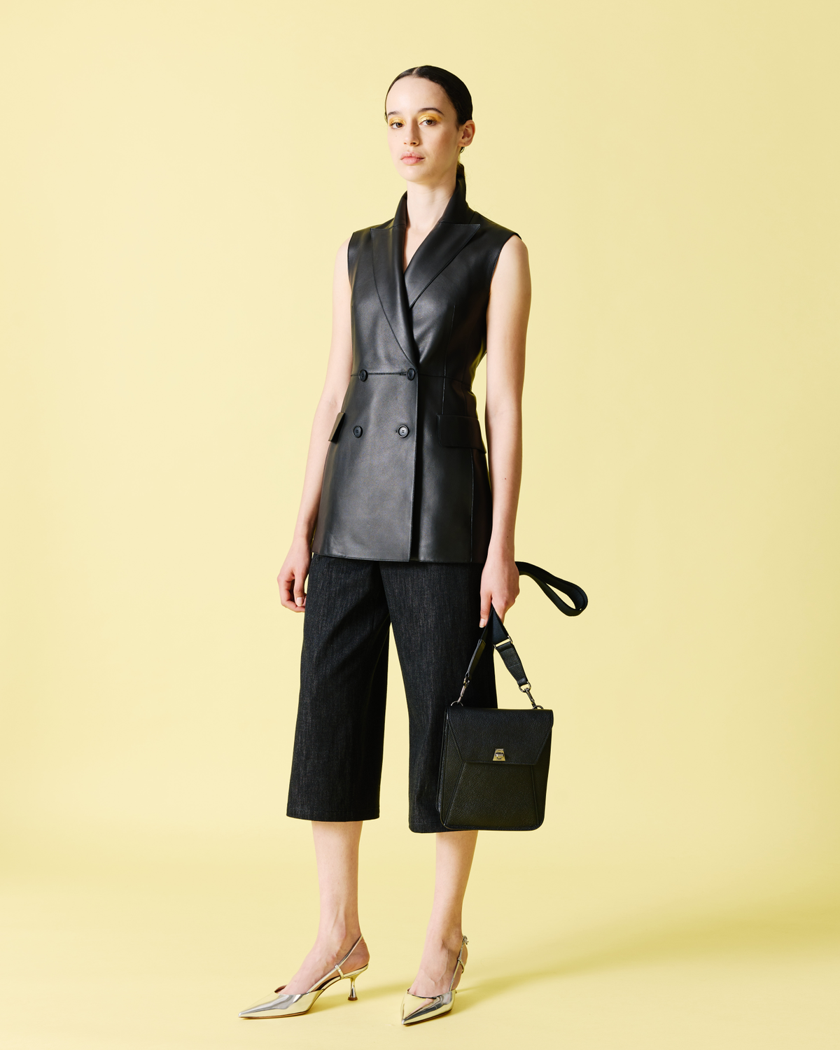 Designer Cotton Denim Stretch Long Bermuda Shorts - black #editorial